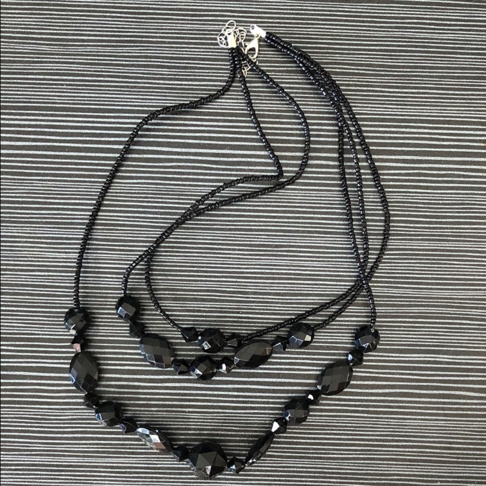 Elegant Black Multi-Strand Faceted Bead Necklace
